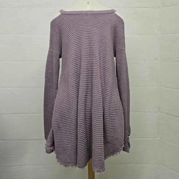 Free People Moonshine Waffle Knit Cold Shoulder Sweater in Lavender Size Medium - Picture 8 of 14